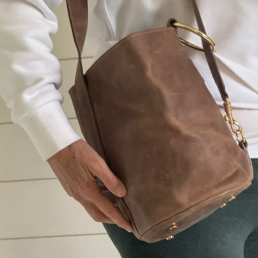 Brown Leather Bucket Bag - Classic Everyday Crossbody